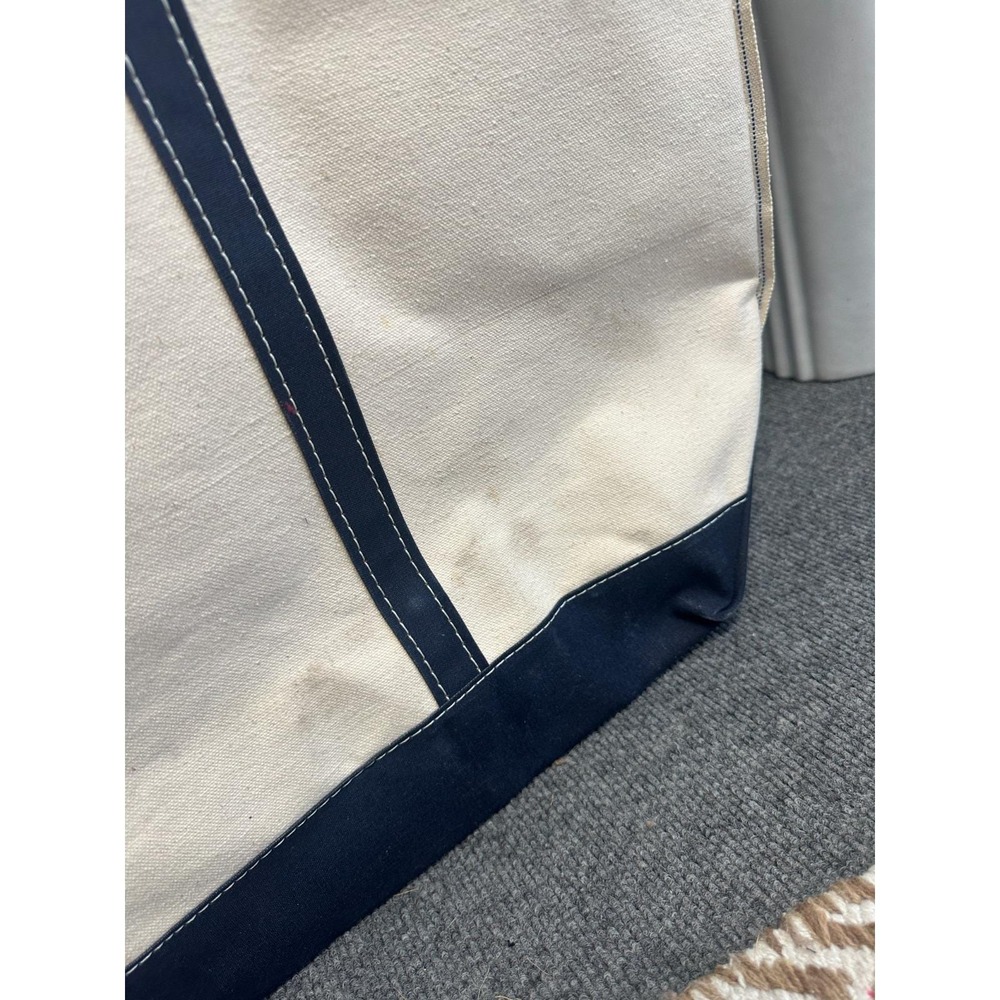 Vintage L.L. Bean Boat and Tote Canvas Bag Jumbo 80s Navy Cream Freeport Maine - Picture 7 of 14